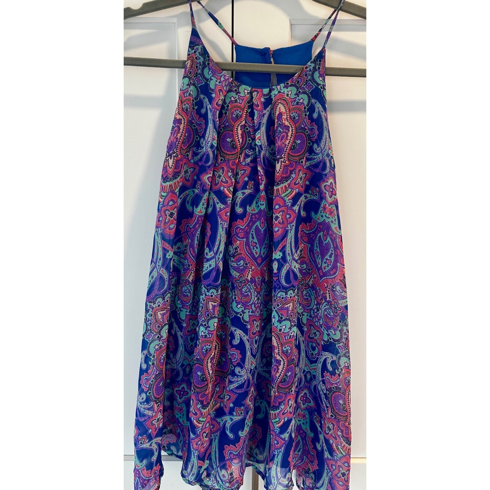 Everly Blue Paisley Halter Neck Pleated Chiffon Sleeveless Top Boho Blouse